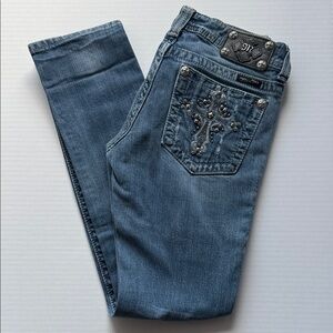 Miss Me Women's Blue Skinny Jeans with Cross Embellishments